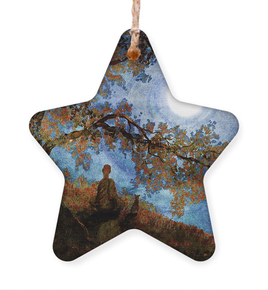 Zen Ornament featuring the digital art Harvest Moon Meditation by Laura Iverson