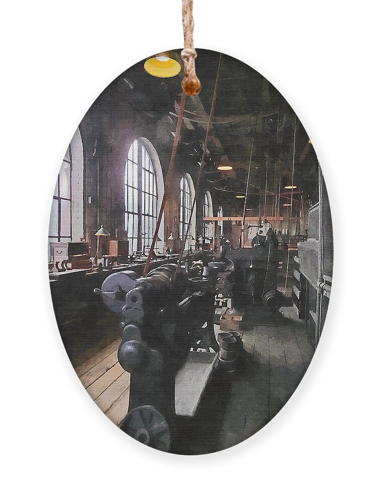 Steampunk Ornament featuring the photograph Heavy Machine Shop With Lamps by Susan Savad
