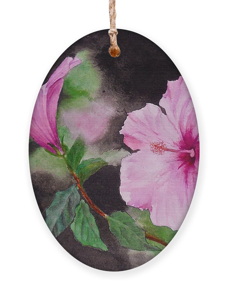 Flowers. Hibiscus Ornament featuring the painting Hibiscus - So Pretty in Pink by Sher Nasser