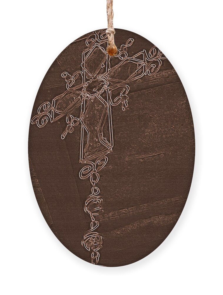 Cross Ornament featuring the digital art Wire Cross Above by Pamela Smale Williams