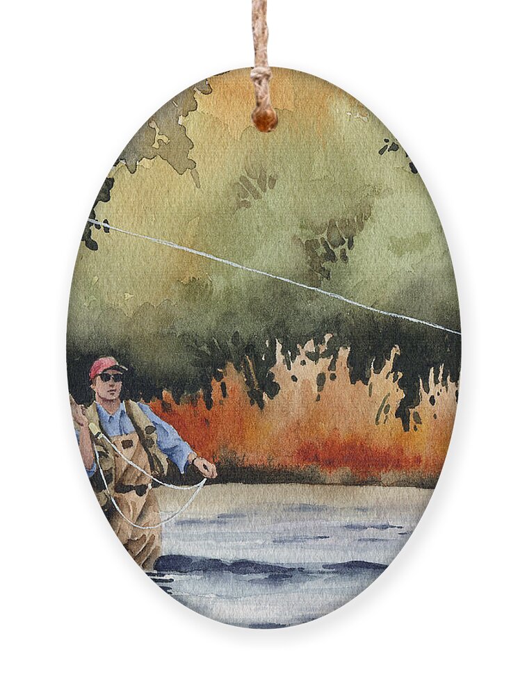 Fly Ornament featuring the painting Hooked Up by David Rogers