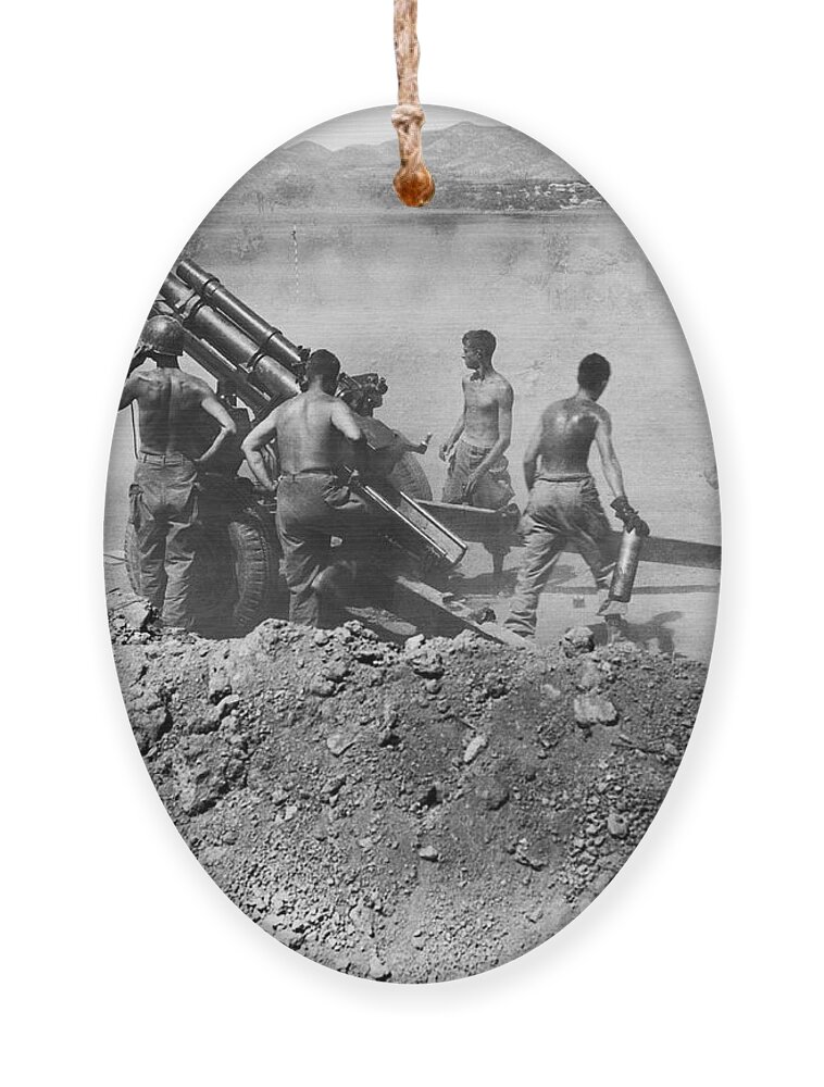 1940s Ornament featuring the photograph Howitzer Shelling In Korea by Underwood Archives