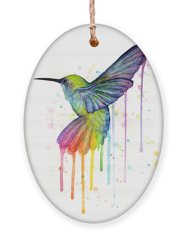 Hummingbird Ornament featuring the painting Hummingbird of Watercolor Rainbow by Olga Shvartsur