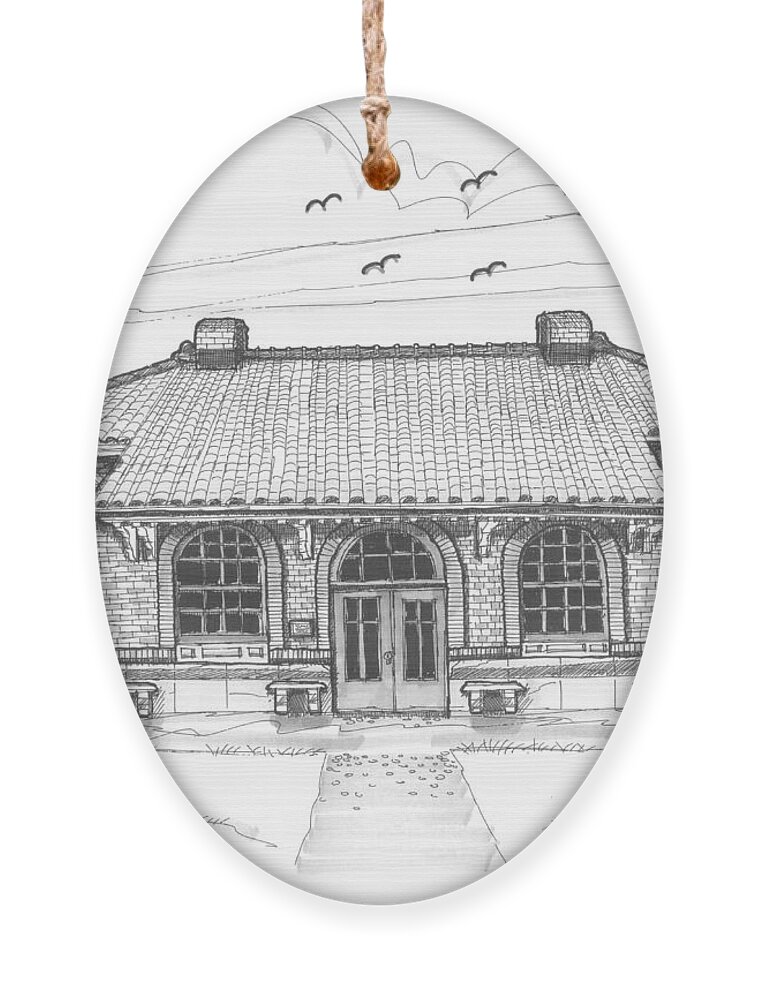 Hyde Park Ornament featuring the drawing Hyde Park Historic Train Station by Richard Wambach