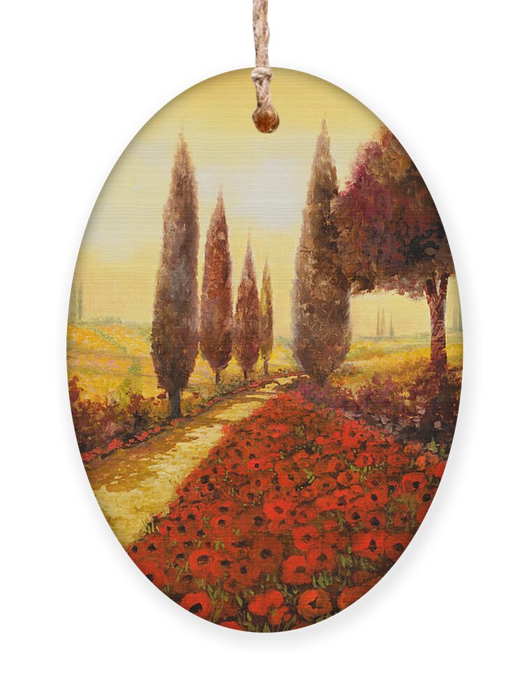 Poppy Fields Ornament featuring the painting I Papaveri In Estate by Guido Borelli