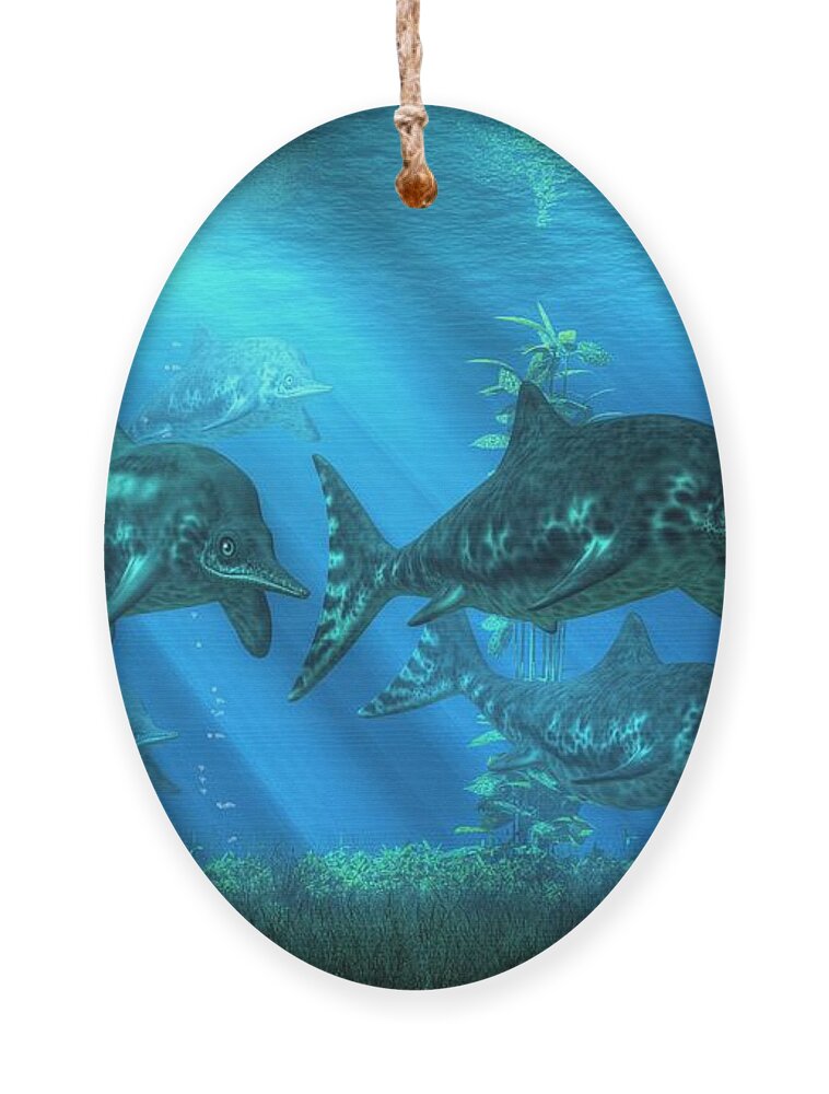 Ichthyosaur Ornament featuring the digital art Ichthyosaurs by Daniel Eskridge