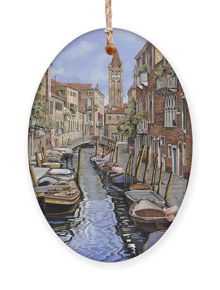 Venice Ornament featuring the painting il gatto nero a Venezia by Guido Borelli