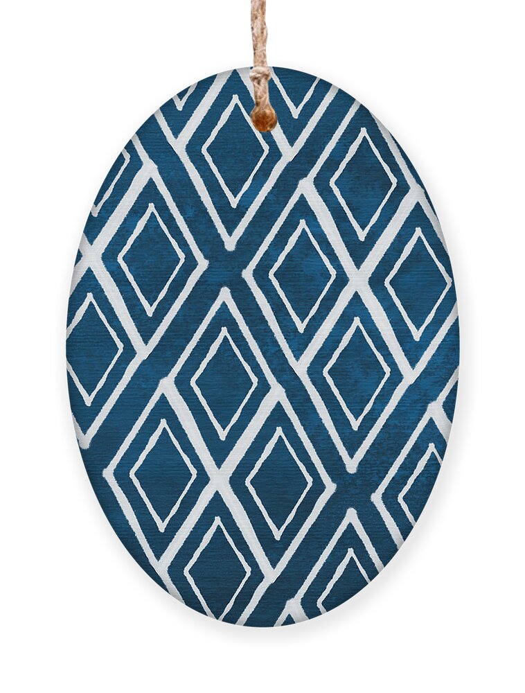Indigo And White Ornament featuring the painting Indgo and White Diamonds Large by Linda Woods