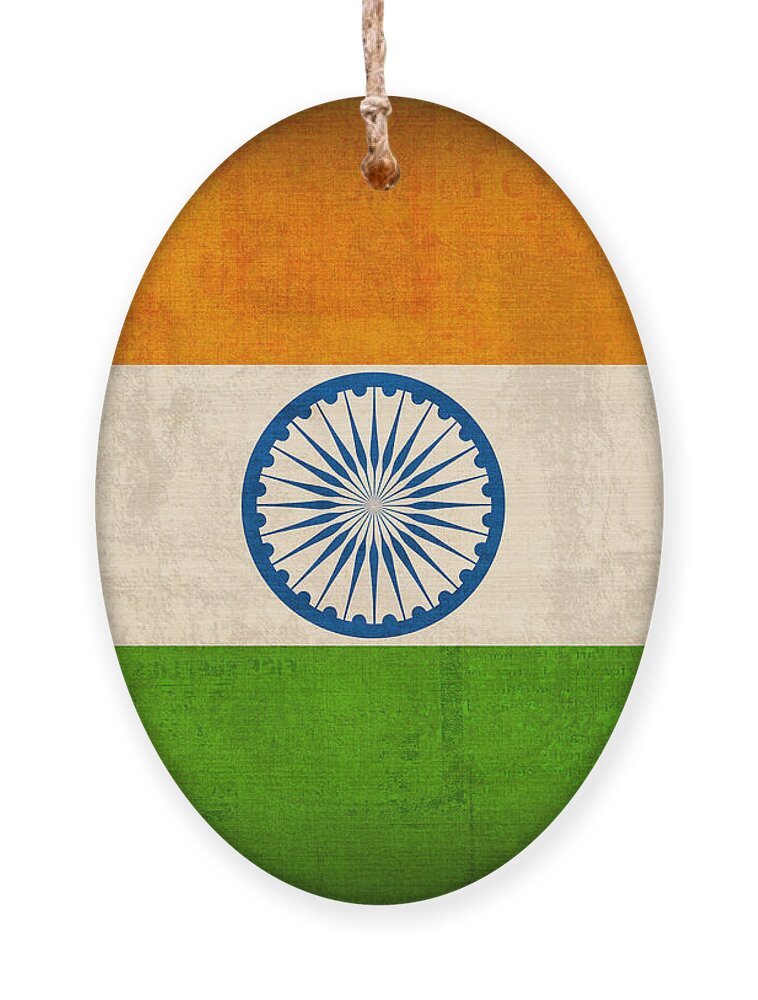 India Flag New Delhi Bombay Calcutta Asia Hindu Ganges Ornament featuring the mixed media India Flag Vintage Distressed Finish by Design Turnpike
