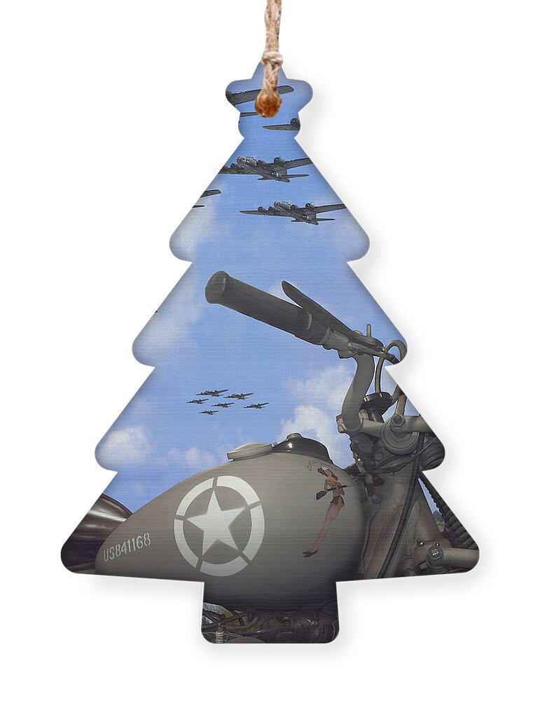 Ww2 Ornament featuring the photograph Indian 841 And The B-17 Bomber SQ by Mike McGlothlen