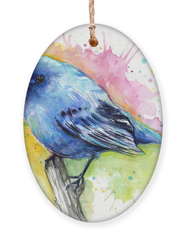 Blue Ornament featuring the painting Indigo Bunting Blue Bird Watercolor by Olga Shvartsur