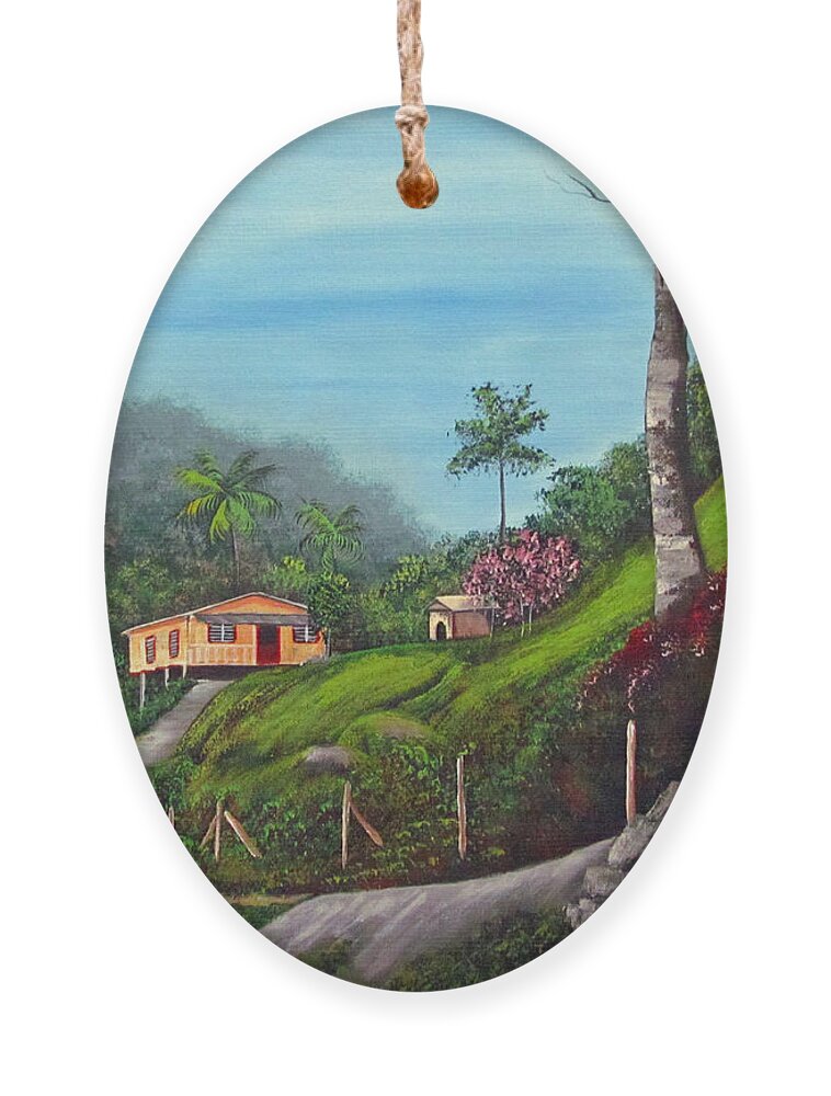 Mountains Ornament featuring the painting Island Mountains by Gloria E Barreto-Rodriguez