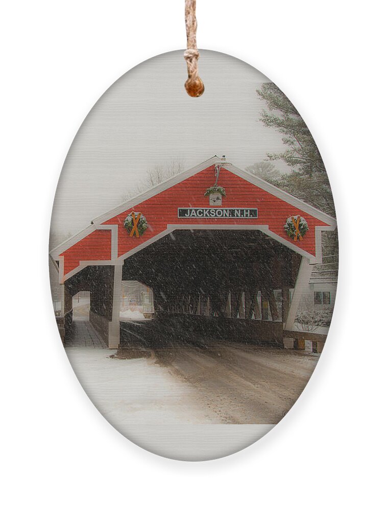 Covered Bridge Ornament featuring the photograph Jackson NH Covered Bridge by Brenda Jacobs