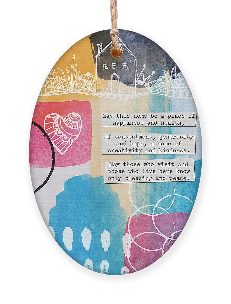 Birkat Habayit. Jewish Home Blessing Ornament featuring the painting Jewish Home Blessing -Greeting Cards and Prints by Linda Woods