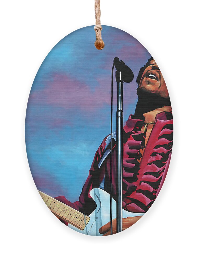 Jimi Hendrix Ornament featuring the painting Jimi Hendrix 2 by Paul Meijering