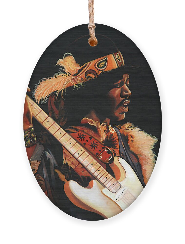 Jimi Hendrix Ornament featuring the painting Jimi Hendrix 3 by Paul Meijering
