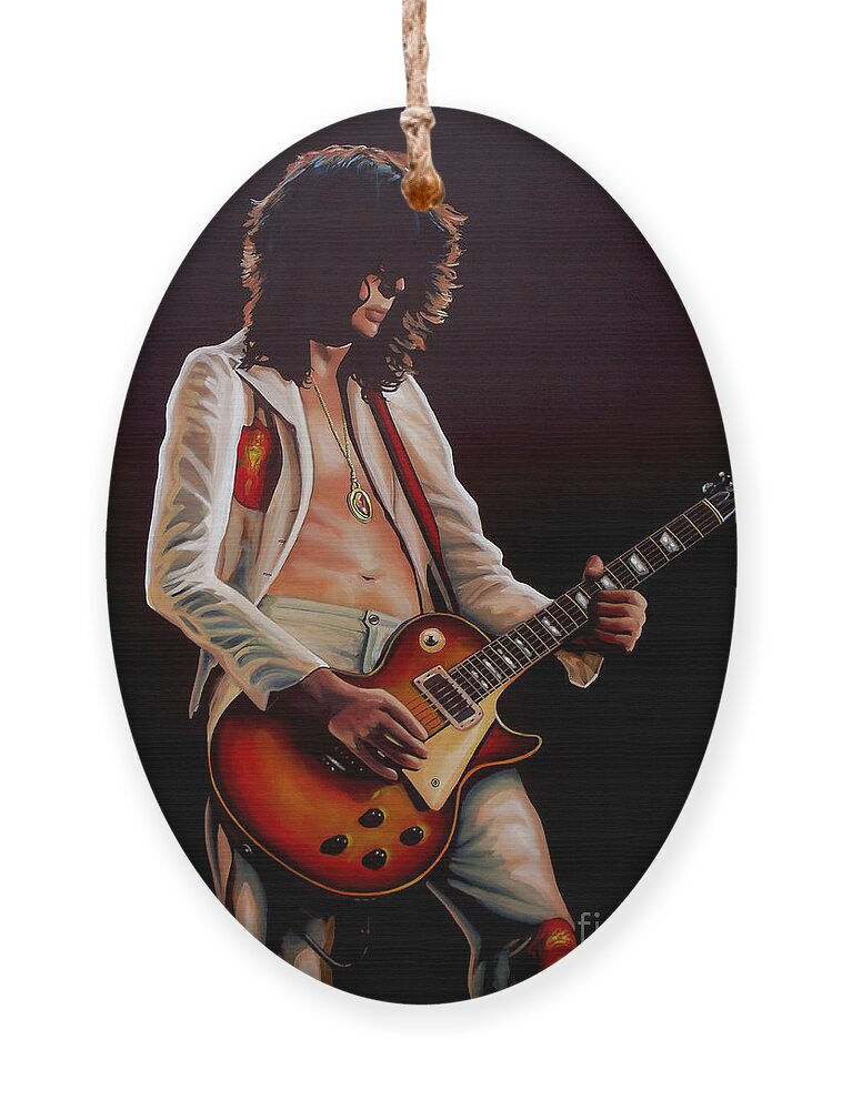 Jimmy Page Ornament featuring the painting Jimmy Page in Led Zeppelin Painting by Paul Meijering