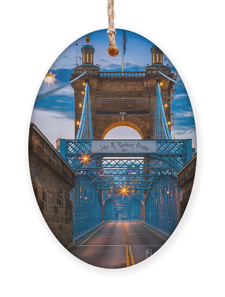 America Ornament featuring the photograph John A. Roebling Suspension Bridge by Inge Johnsson