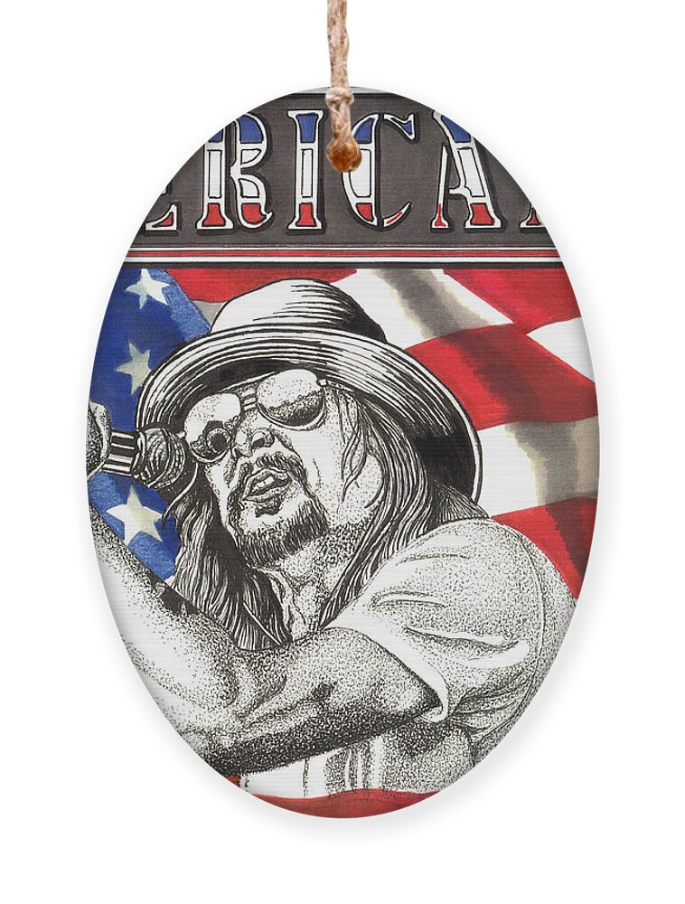 Kid Rock Ornament featuring the drawing Kid Rock American Badass by Cory Still
