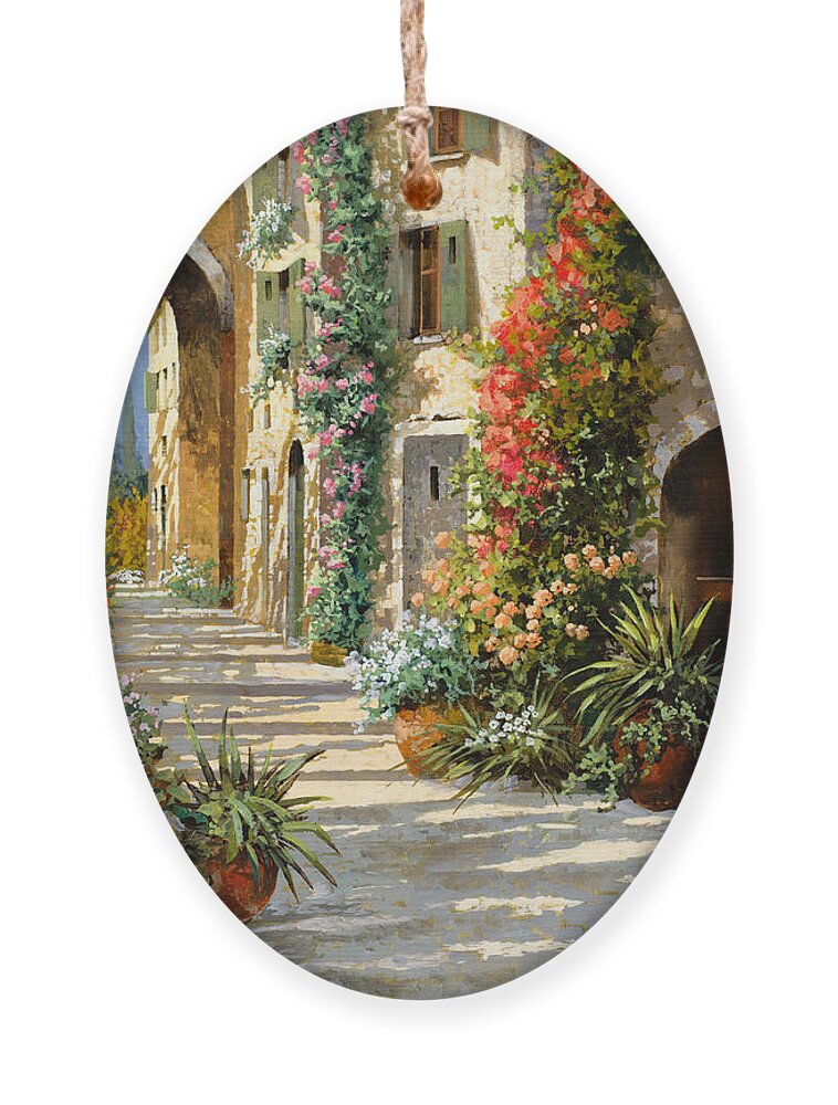Landscape Ornament featuring the painting La Porta Rossa Sulla Salita by Guido Borelli