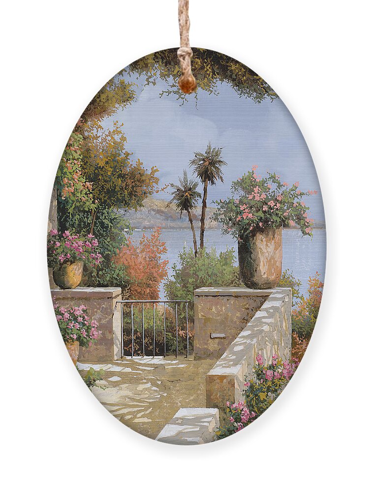 Terrace Ornament featuring the painting La Terrazza Un Vaso Due Palme by Guido Borelli