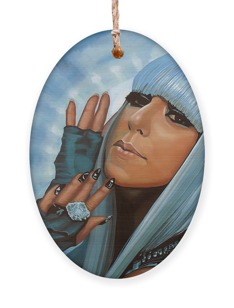 Lady Gaga Ornament featuring the painting Lady Gaga Painting by Paul Meijering
