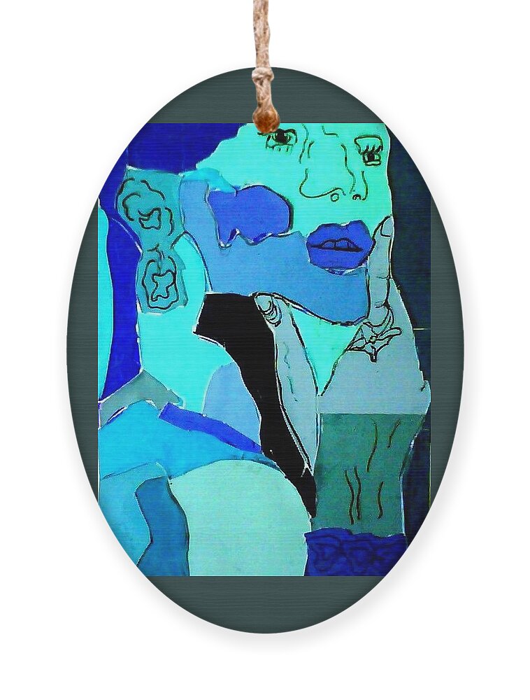 Lady Ornament featuring the mixed media Lady in Blue by Suzanne Berthier