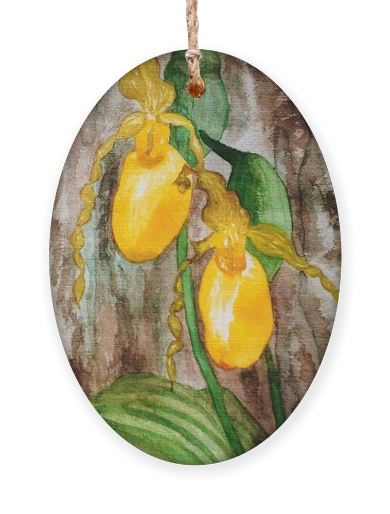 Lady Slippers Ornament featuring the painting Ladyslippers by Deb Stroh-Larson