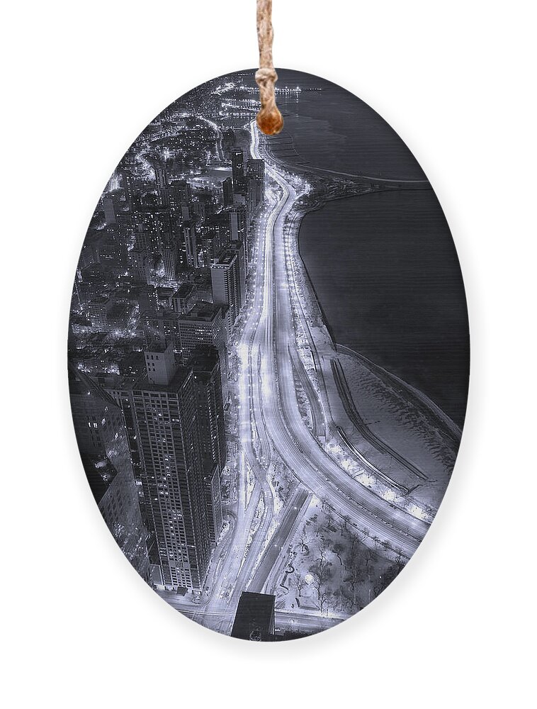 Beach Ornament featuring the photograph Lake Shore Drive Aerial B and W by Steve Gadomski
