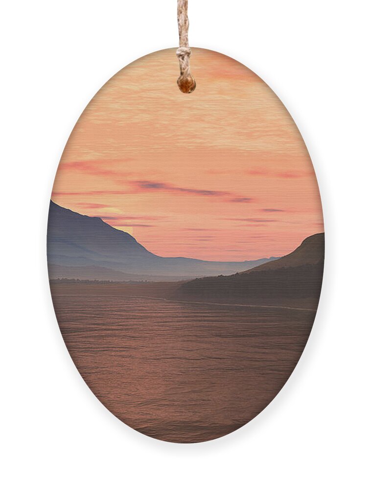 Lake Ornament featuring the digital art Lake Sunset 1 by Judi Suni Hall