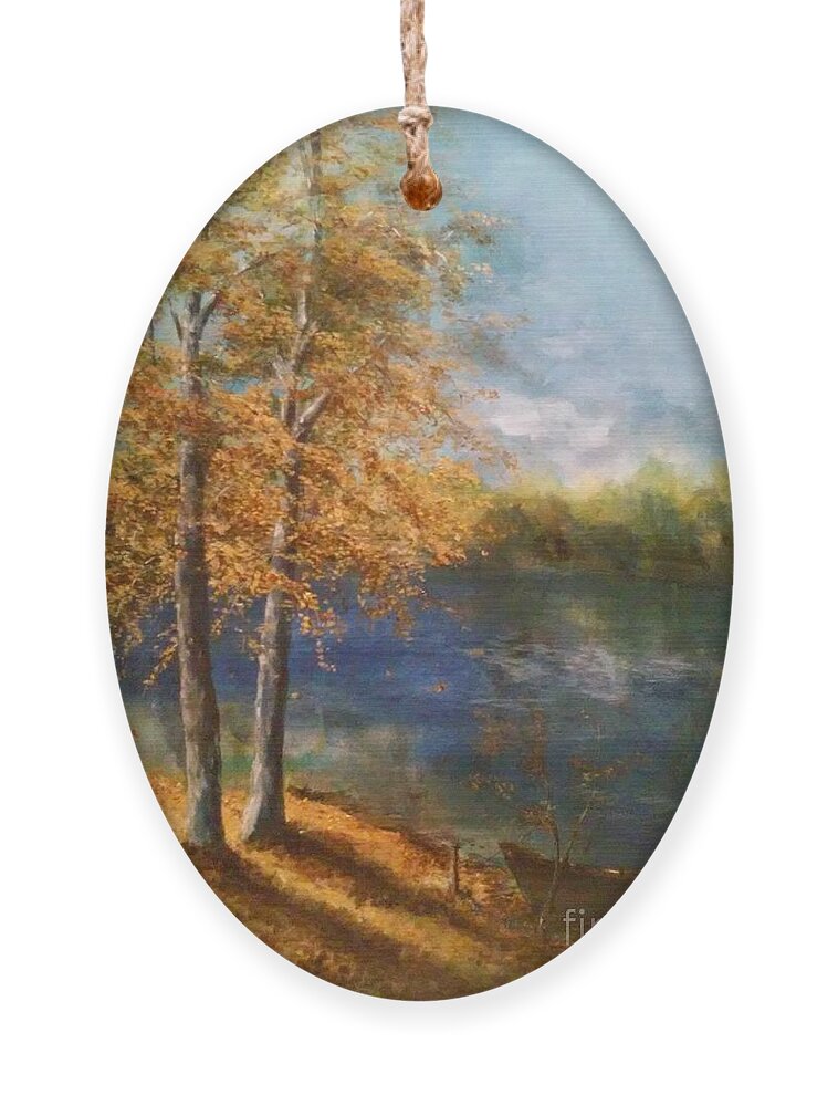 Fall Ornament featuring the painting Lakeside Fall by Lizzy Forrester