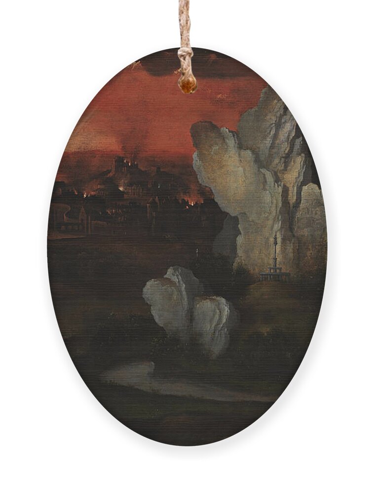 Joachim Patinir Ornament featuring the painting Landscape with the Destruction of Sodom and Gomorrah by Joachim Patinir