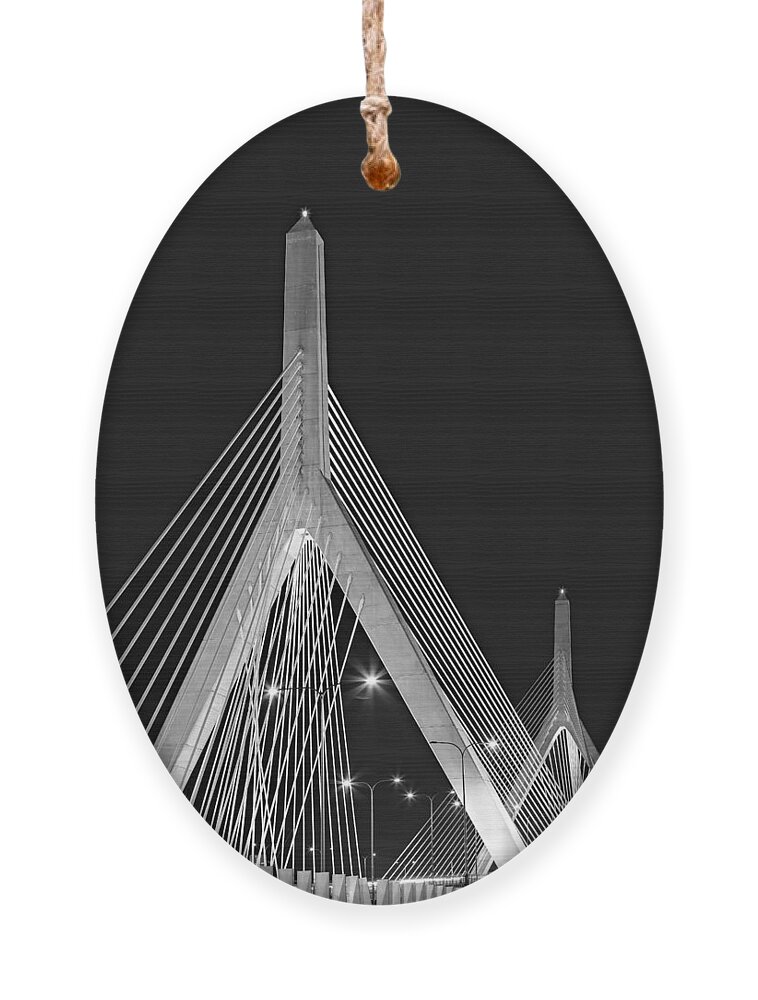 Zakim Ornament featuring the photograph Leonard P. Zakim Bunker Hill Memorial Bridge BW II by Susan Candelario