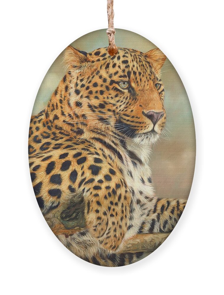 Leopard Ornament featuring the painting Leopard by David Stribbling