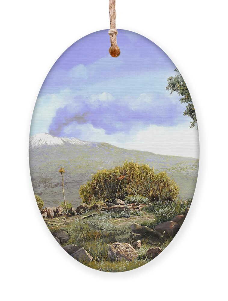 Volcano Ornament featuring the painting l'Etna by Guido Borelli