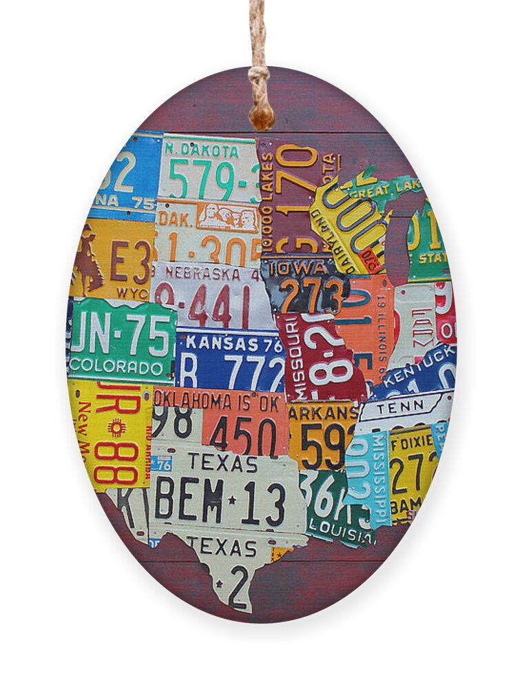 Art Ornament featuring the mixed media License Plate Map of The United States by Design Turnpike