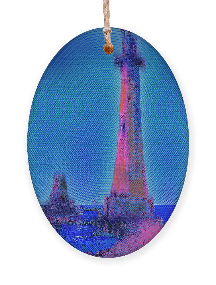 Lighthouse Ornament featuring the painting Light House At Sunset 1 by Tony Rubino