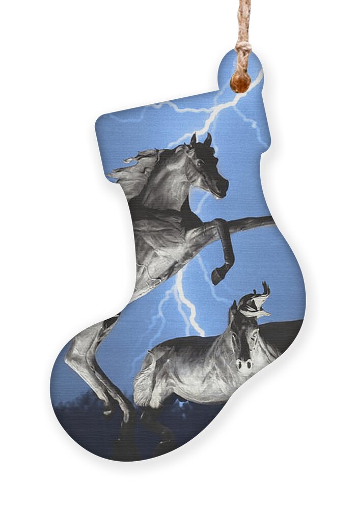  Ornament featuring the photograph Lightning At Horse World BW Color Print by James BO Insogna