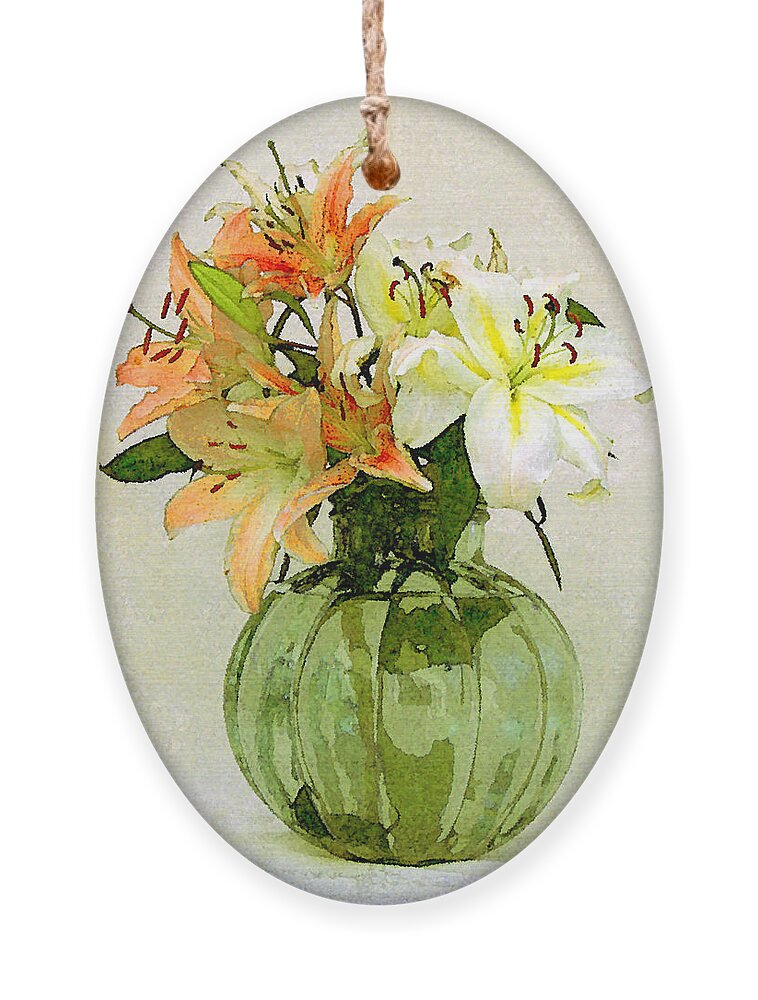 Floral Still Life Ornament featuring the photograph Lilies In Vase by Ben and Raisa Gertsberg