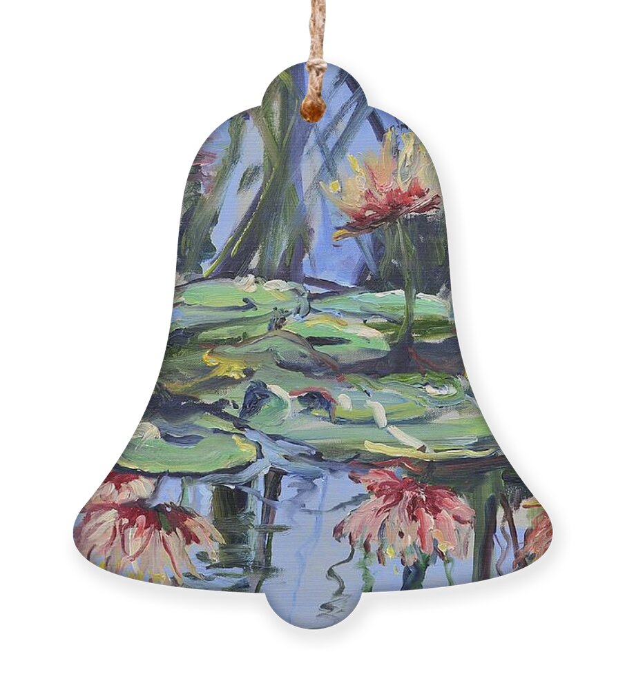 Lily Ornament featuring the painting Lily Pond Reflections by Donna Tuten