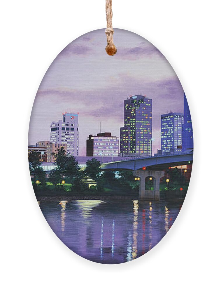 Little Rock Ornament featuring the painting Little Rock Skyline by Glenn Pollard