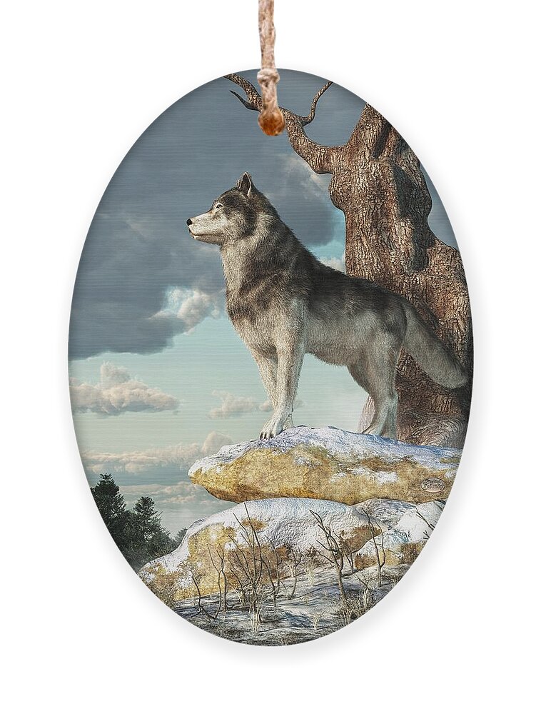 Lone Wolf Ornament featuring the digital art Lone Wolf by Daniel Eskridge