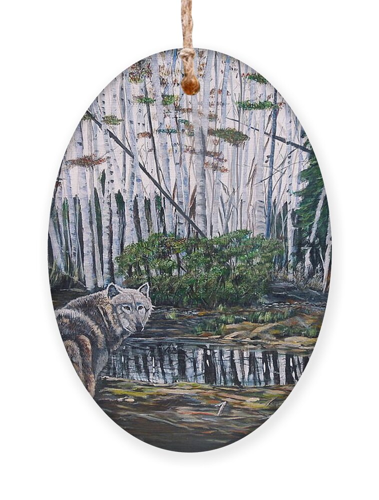 Wolf Ornament featuring the painting Looking back by Marilyn McNish