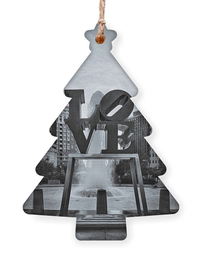 Love Ornament featuring the photograph Love Park BW by Susan Candelario