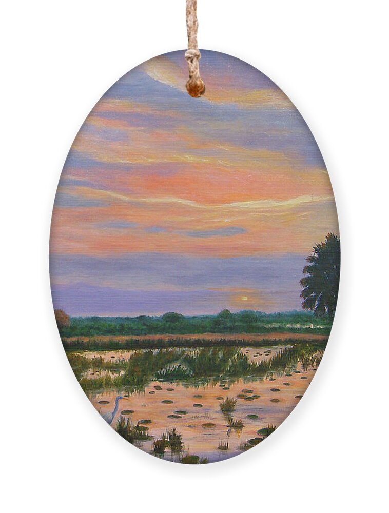 Karen Zuk Rosenblatt Art And Photography Ornament featuring the painting Loxahatchee Sunset by Karen Zuk Rosenblatt