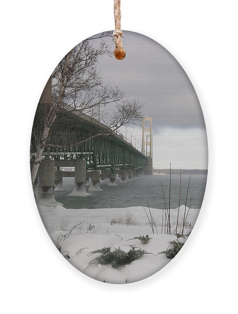 Winter Ornament featuring the photograph Mackinac Bridge at Christmas by Keith Stokes