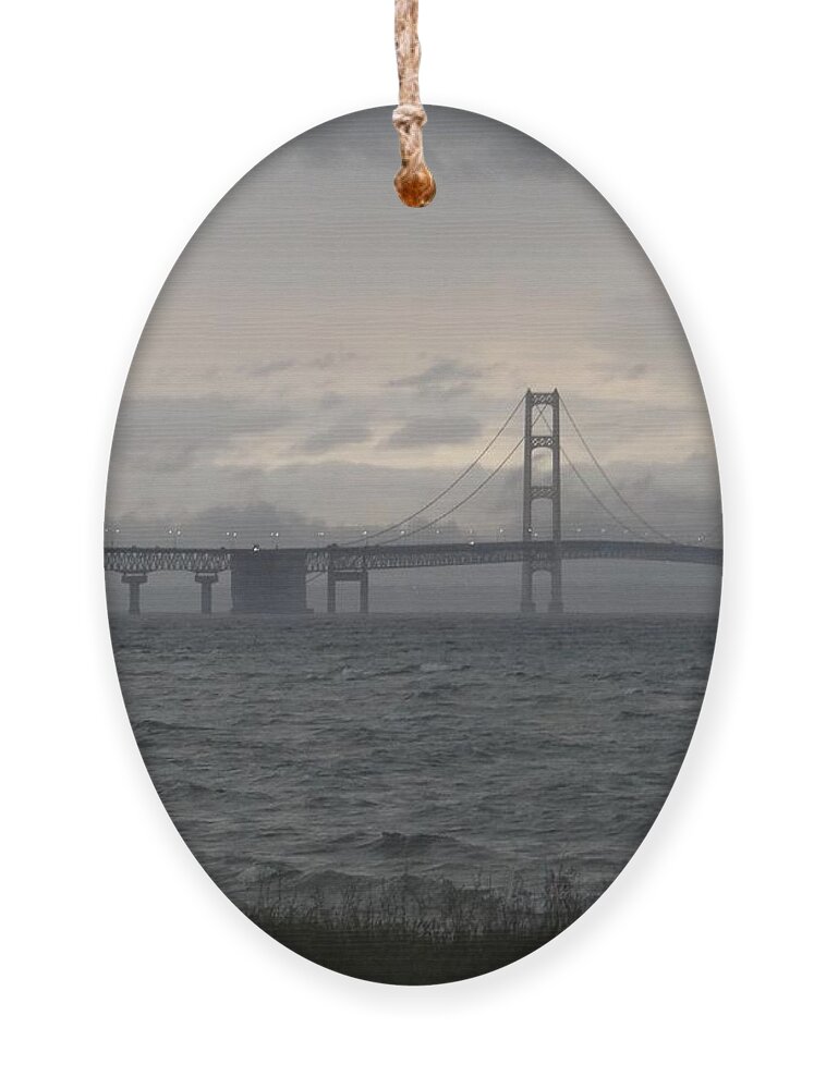 Michigan Ornament featuring the photograph Mackinac Bridge in the Rain by Keith Stokes