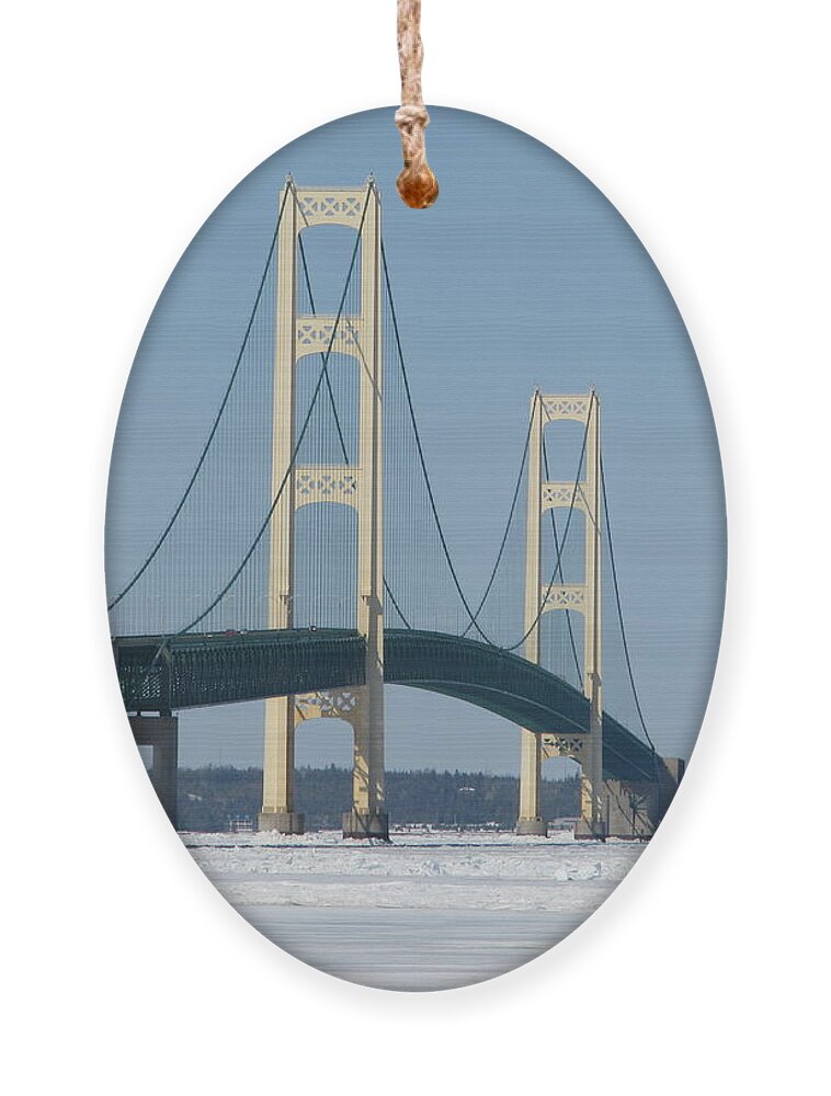 Mackinac Bridge Ornament featuring the photograph Mackinac Bridge in Winter by Keith Stokes