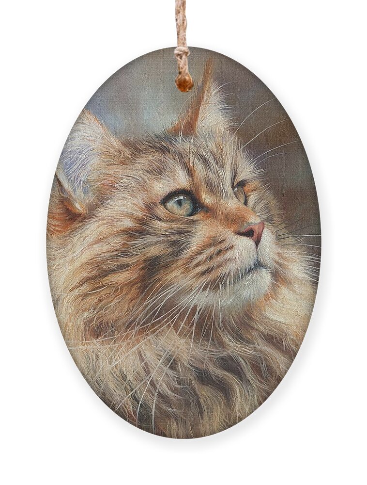 Cat Ornament featuring the painting Maine Coon Cat by David Stribbling