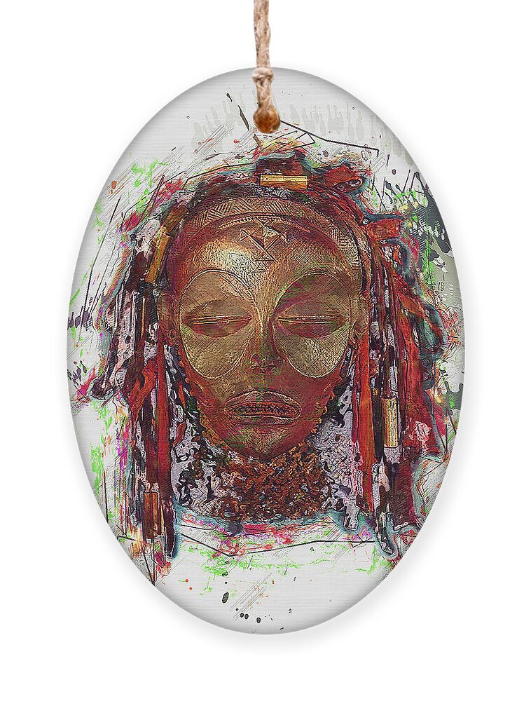 'treasures Of Africa' Collection By Serge Averbukh Ornament featuring the digital art Makonde Mapiko - Lipiko Mask by Serge Averbukh